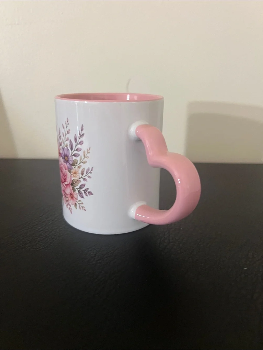 Pink Floral Ceramic Mug with Heart Handle - Elegant Gift Mug
